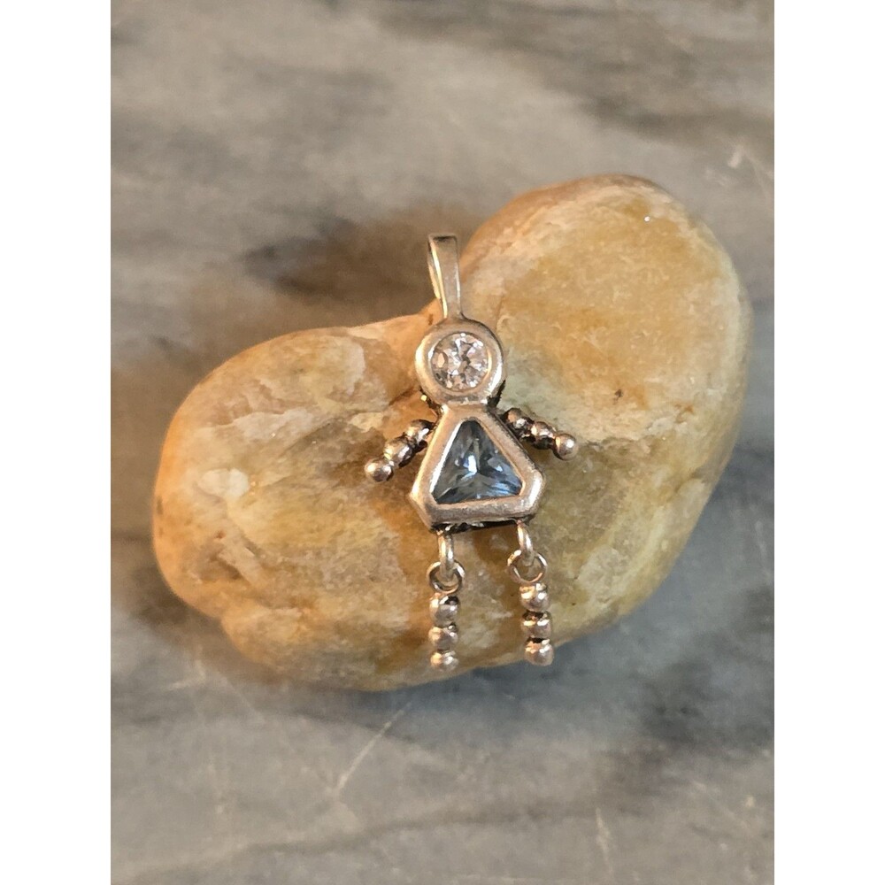 Vintage 925 Sterling Silver Articulated Girl Pendant Moving Legs Blue Topaz...